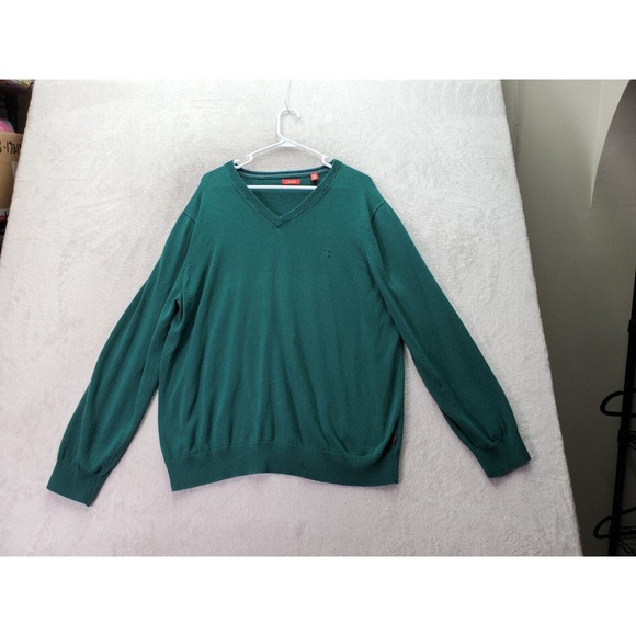 IZOD Sweater Mens Size XL Green Knit 100% Cotton Long Raglan Sleeve V‎ Neck Logo - Picture 3 of 9